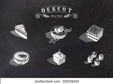 Chalk drawn deserts on school board. Vector illustration