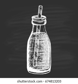   Chalk drawn illustration Bottle smoothies with chia seeds. Healthy Eating.