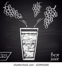 Chalk  drawn illustration of grape juice. Infographic. Fitness theme. Best juice series.