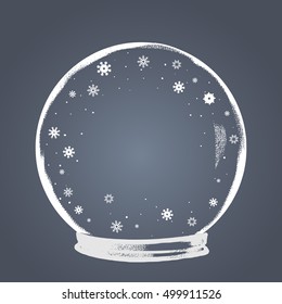 Chalk drawn illustration of magic ball with snowflakes with place for text. Happy New 2017 Year. Merry Christmas. Holiday theme.