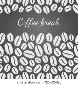 Chalk drawn imitation vector coffee beans template. Can be used as seamless in horizontal direction frames. Chalkboard monochrome coffee break background. Rough edges. 