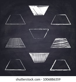 Chalk drawn isosceles trapezoid. Geometric figures on chalkboard background.