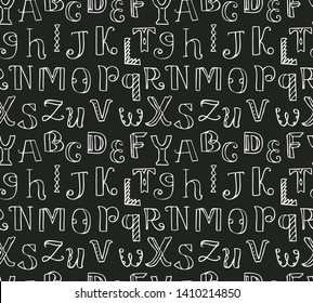 Chalk Drawn Letters. Sketch style Alphabet. Lettering handwritten typefont. Letters set