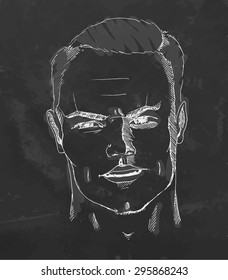Chalk drawn man portrait. Vector illustration.