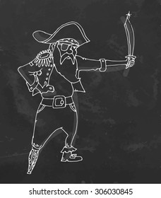 Chalk drawn pirate hold sword. Vector illustration.