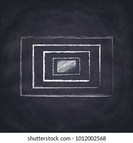 Chalk drawn rectangle. Hand drawn geometric figures on chalkboard background.