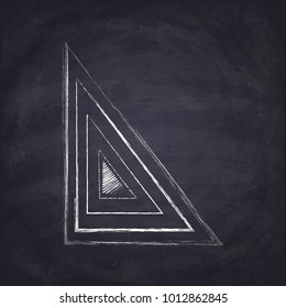 Chalk drawn right triangle. Hand drawn geometric figures on chalkboard background.