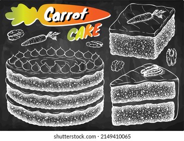 Chalk Drawn Set Carrot Cake Isolated Stock Vector (Royalty Free