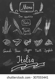 Chalk drawn set of pasta. Vector illustration