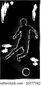 Chalk drawn soccer man with ball.