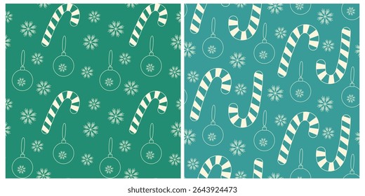 Giz desenhado listrado doce de cana floco de neve e bola de Natal luz padrão sem costura no fundo da cor