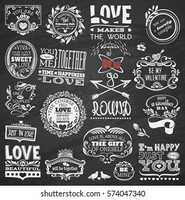 Chalk Drawn Stylized Ornamental Frames and Signs with Romantic Quotes and Headers