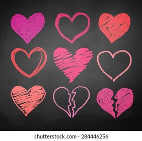 Chalk drawn vector collection of hearts.