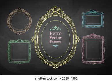 Chalk drawn vector collection of vintage baroque frames.