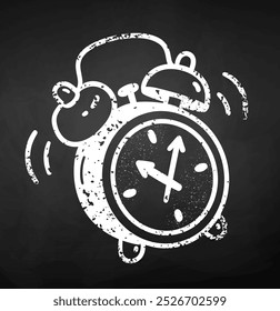 Chalk drawn vector illustration of alarm clock on chalkboard background