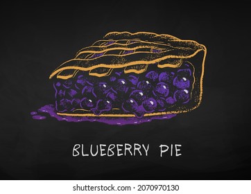 Chalk drawn vector illustration of Blueberry Pie. Isolated on black chalkboard background.