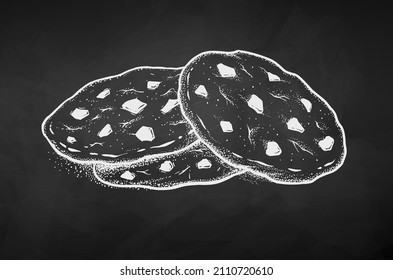 Chalk drawn vector illustration of Chocolate Chip Cookies. Isolated on black chalkboard background.