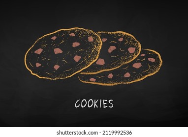 Ilustración vectorial de Chocolate Chip Cookies. Aislado sobre el fondo negro de la pizarra.