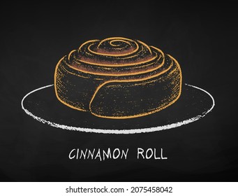 Chalk drawn vector illustration of Cinnamon Roll. Isolated on black chalkboard background.