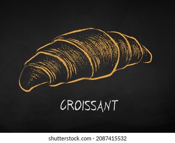 Chalk gezeichnete Vektorgrafik von Croissant. Einzeln auf schwarzem Hintergrund.