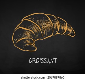 Ilustración vectorial de croissants dibujada por Chalk. Aislado sobre el fondo negro de la pizarra.