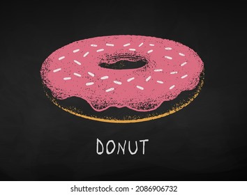 Chalk drawn vector illustration of Donut isolated on black chalkboard background.