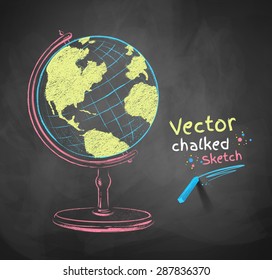 Chalk drawn vector illustration of globe.