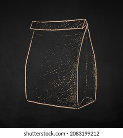 Chalk drawn vector illustration of Paper Bag Isolated on black chalkboard background.