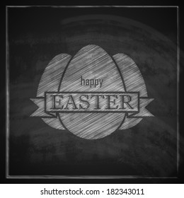 chalk easter illustration with eggs and ribbon on blackboard background. happy easter