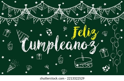 Chalk Feliz Cumpleanoz Background. Happy Birthday in Spanish. Happy Birthday Lettering Concept.