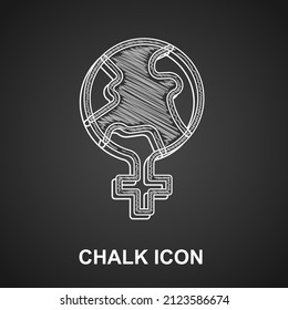 Chalk Feminism in the world icon isolated on black background. Fight for freedom, independence, equality.  Vector