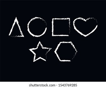 Chalk figures. Triangle, circle, square, heart, star, polygon. Vector illustration