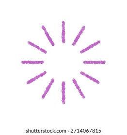 Chalk firework burst forms a purple circle symbol. Sparkle explosion and magic icon with soft chalk stroke. Celebration spark and festive graphic for vibrant backgrounds party themes.