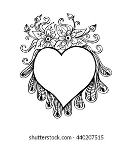 Chalk floral heart . Sketchy style