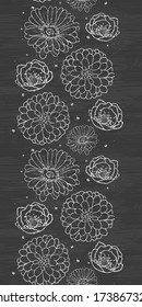Chalk flowers blackboard vertical border seamless pattern background