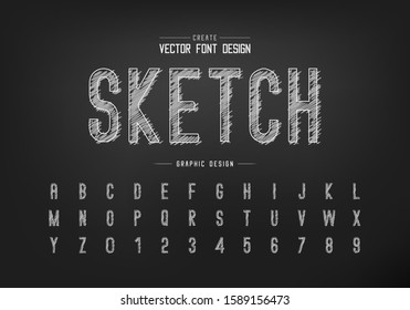 Chalk font and alphabet vector, Hand draw letter typeface and number design, Graphic text on background