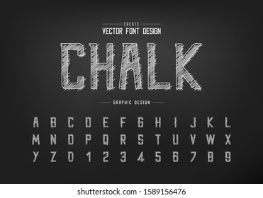 Chalk font and alphabet vector, Hand draw modern typeface and letter number design, Graphic text on background