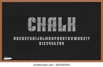 Chalk font and alphabet vector. Hand draw letter and number design. Chalk Lettering on Blackboard. Vector illustration