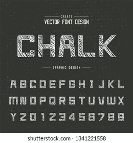 Chalk font and alphabet vector, Square typeface letter and number design, Graphic text on grunge background