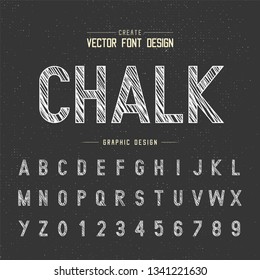 Chalk font and alphabet vector, Style typeface letter and number design, graphic text on grunge background