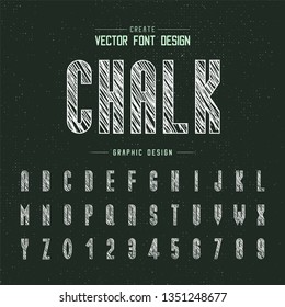 Chalk font and alphabet vector, Tall typeface letter and number design, Graphic text on grunge background