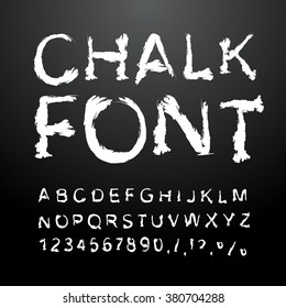 Chalk font. Alphabet written in white letter. Handwriting ABC
