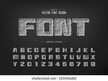 Chalk font and bold alphabet vector, Hand draw square typeface letter and number design, Graphic text on background
