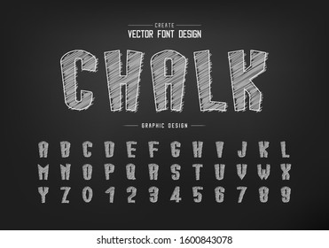 Chalk font and cartoon alphabet vector, Hand draw tall typeface letter and number design, Graphic text on background