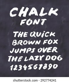 Chalk font. Handwritten alphabet letters and numbers.