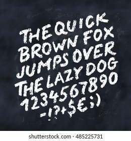 Chalk font. Handwritten alphabet letters and numbers.