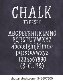 Chalk Font. Handwritten Alphabet Letters, Numbers And Symbols.