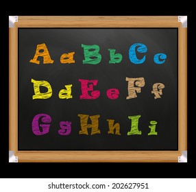 Chalk font on the school board. Letters from A to I
