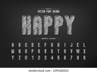 Chalk font and round alphabet vector, Hand draw letter typeface and number design, Happy graphic text on blackboard background