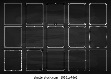 Chalk frame set. Black surface for text or drawing done with chalk, dark-coloured board for ornament and decoration. Vector flat style cartoon illustration